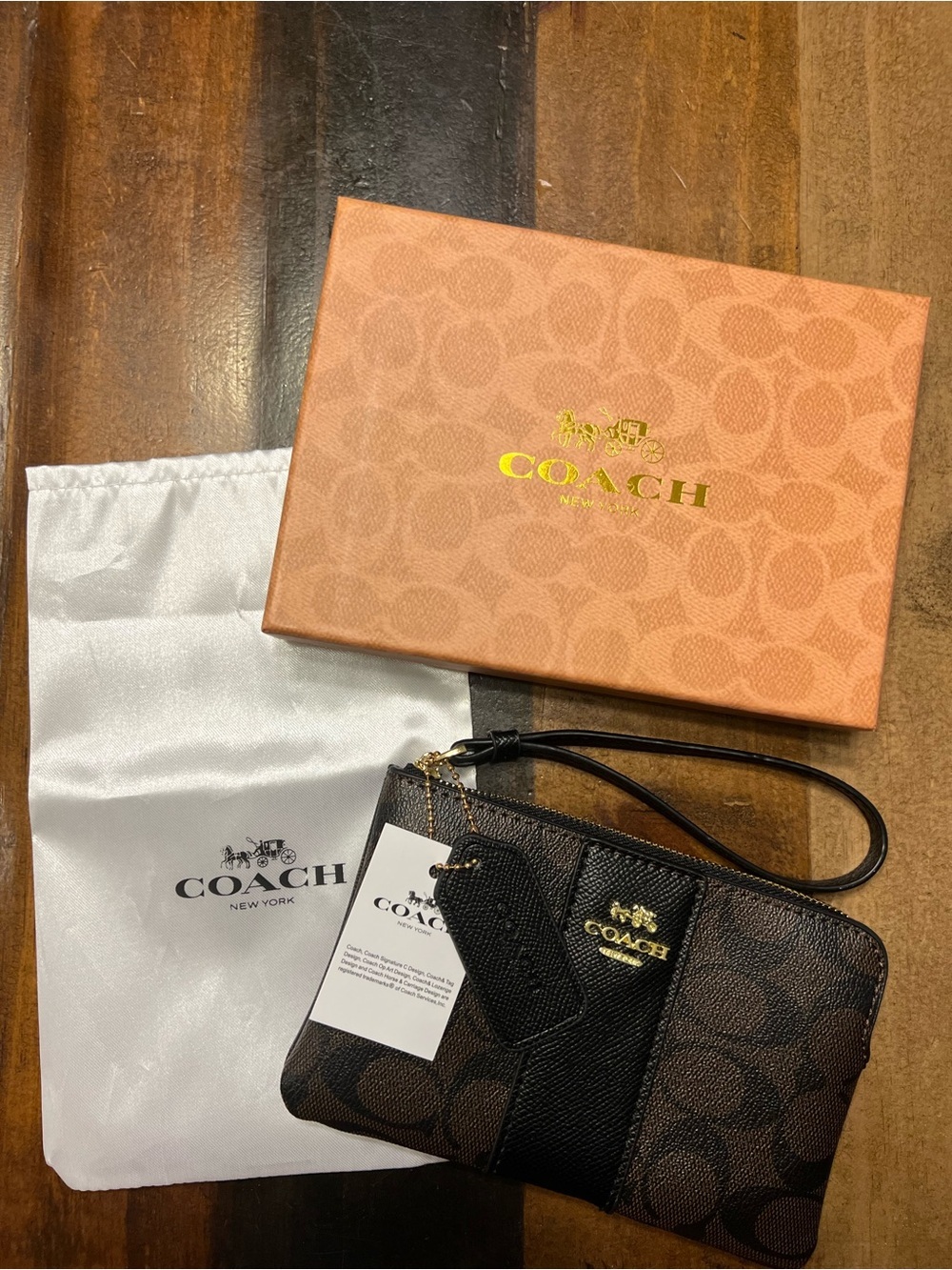 Coach Black and Brown Signature Wristlet with Gold Hardware - Picture 9 of 9
